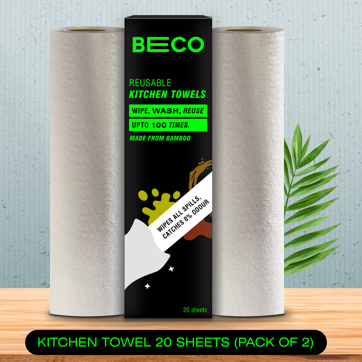 Reusable Bamboo Kitchen Towel - 20 Sheets | Pack of 2_