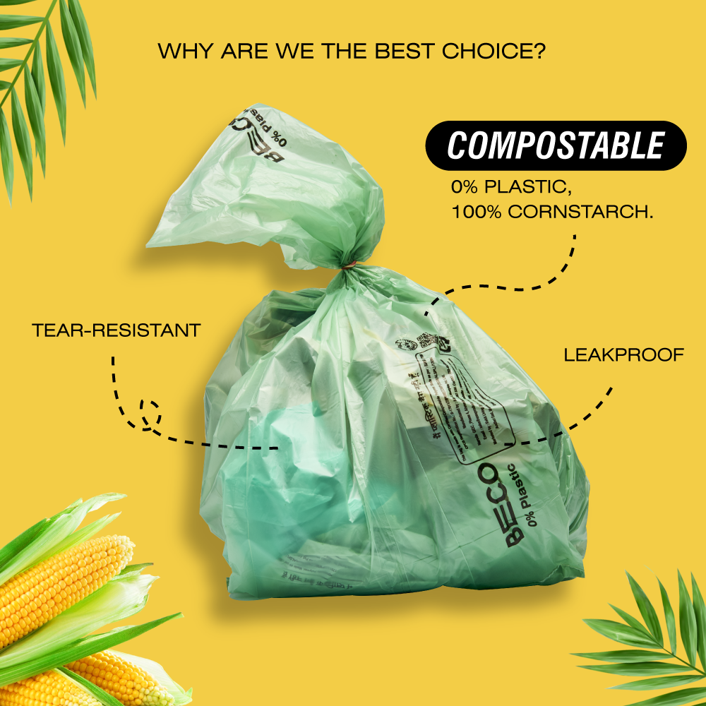 Compostable Garbage Bags, 19" x 21", Medium, Pack of 2, 15 bags/roll