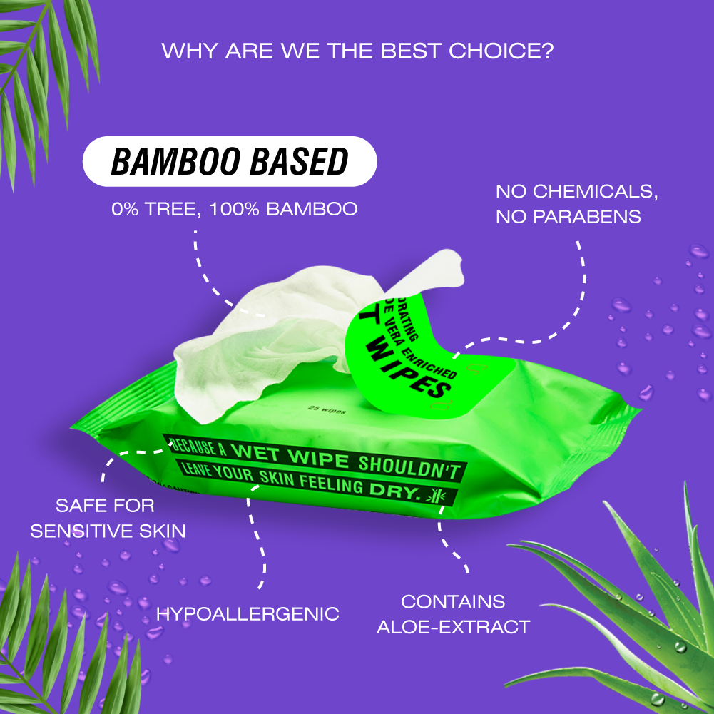 Aloe Infused Bamboo Wet Wipes | Pack of 3